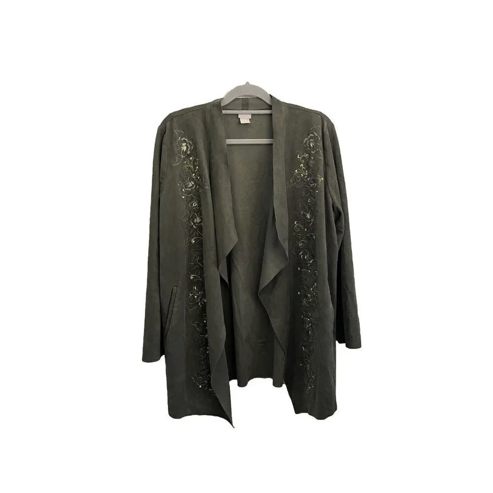 Chico's Olive Green Open-Front Utility Jacket
